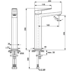 Ideal Standard Waschtischarmatur Tonic II Ohne Abl. Verlängerter Sockel Chrom -Badezimmerprodukte Geschäft 188782 3049 4