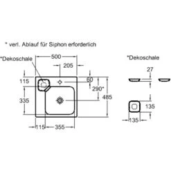 Geberit Waschbecken ICon 50 Cm Mit Dekoschale Links -Badezimmerprodukte Geschäft 3461 print masszeichnung 5