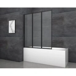 Aurlane Badewannenfaltwand Black Star 125 Cm X 143 Cm Schwarz Matt 3-flügelig