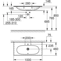Grohe Waschtisch Essence 100 Cm Mit Hahnloch Und Überlauf PureGuard -Badezimmerprodukte Geschäft 779013 4520 3