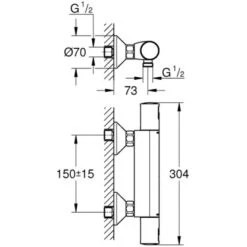 Grohe QuickFix Thermostat-Duschbatterie Precision Start Chrom -Badezimmerprodukte Geschäft 80026 4628 masszeichnung 3