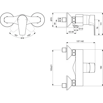 Ideal Standard Brausearmatur Esla Aufputz Chrom 4 Ideal Standard Brausearmatur Esla Aufputz Chrom – Bild 2