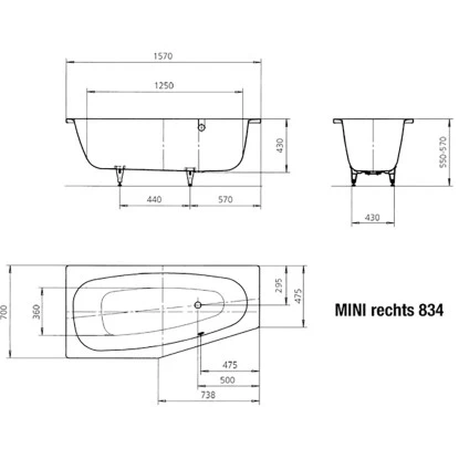 Kaldewei Raumsparwanne Mini 157 Cm Rechts Weiß 4 Kaldewei Raumsparwanne Mini 157 Cm Rechts Weiß – Bild 2