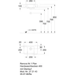 Geberit Handwaschbecken Renova Plan 40 Cm Weiß Mit Überlauf -Badezimmerprodukte Geschäft 8388 print masszeichnung 5