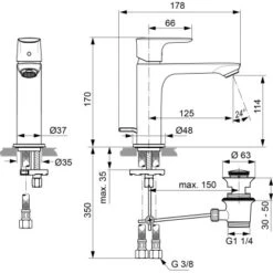 Ideal Standard Waschtischarmatur Connect Air Grande Slim Chrom -Badezimmerprodukte Geschäft 876703 3049 6