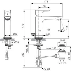Ideal Standard Waschtischarmatur Connect Air Grande Slim Chrom -Badezimmerprodukte Geschäft 876703 4650 4