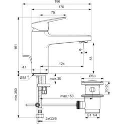 Ideal Standard Waschtischarmatur Ceraplan Chrom H90 Idealfix-Befestigung -Badezimmerprodukte Geschäft 887677 3049 4