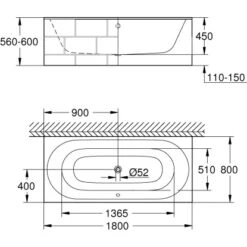 Grohe Badewanne Essence 180 Cm X 80 Cm Überlauf -Badezimmerprodukte Geschäft 932158 4520 3