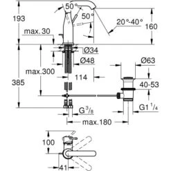 Grohe Einhand-Waschbeckenarmatur Essence M-Size -Badezimmerprodukte Geschäft htischbatterie mazeichnung